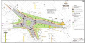Technischer Bauplan eines Kreisverkehrs der Stadt Oranienburg mit Legende
